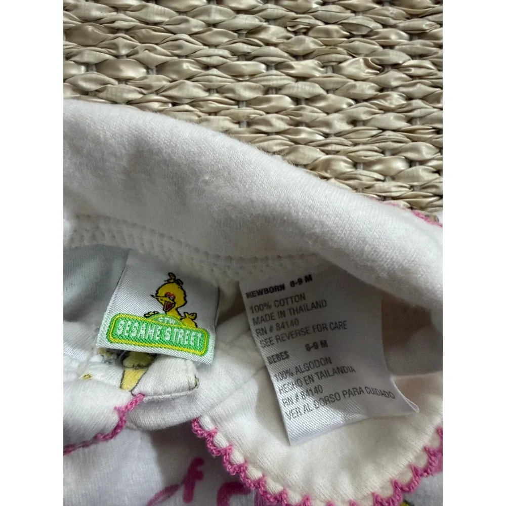 Sesame Street Cookie Monster Romper White Pink 6-9M Infant vintage y2k‎ 90's